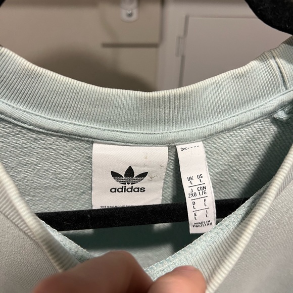 Drop Shoulder Heavy Weight Adidas Pullover Crew Trefoil Logo Light Blue - XL - Picture 3 of 4